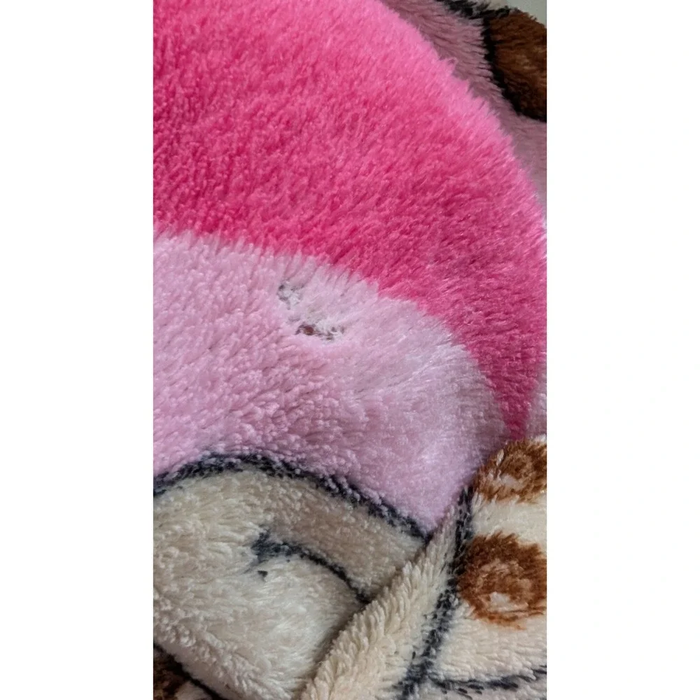 FLAWED Throw Blanket Pink Monkey Plush Fleece Whipstitch Edge